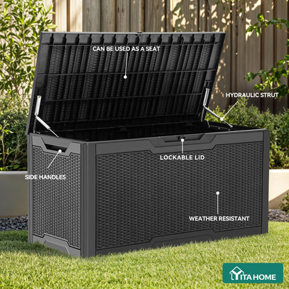 YITAHOME 100 Gallon Large Deck Box, Outdoor Resin Storage Boxes for Patio Furniture, Outdoor Cushions, Garden Tools, Water Resistant and Lockable