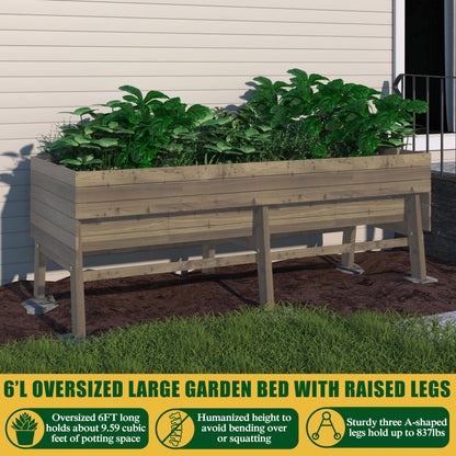 MUPATER 7-in-1 Raised Garden Bed Outdoor for Vegetables with Legs, Large Elevated Garden Planter Box Wooden with Liner Design for Herbs, Flowers, Brown