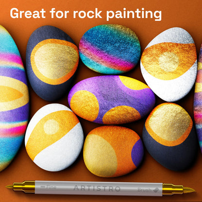 ARTISTRO 24 Metallic Acrylic Paint Markers - Paint Pens for Drawing, Brush + Fine Tips - For Fabric, Rock, Glass, Wood, DIY - Art & Craft Supplies for Adults, Teens, Kids - Teacher Appreciation Gift