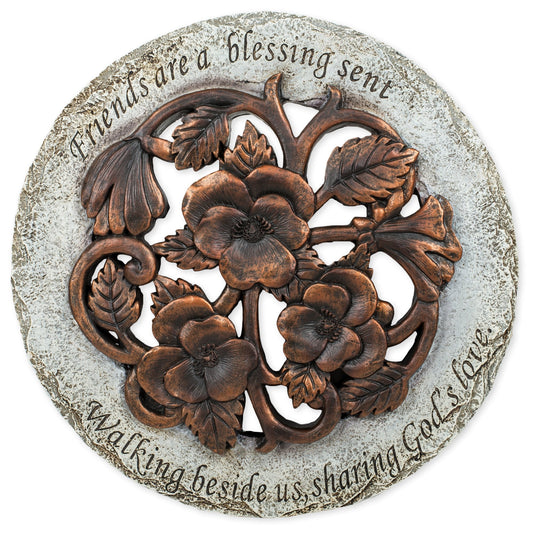 Roman Friends are a Blessing Flower Garden Bronze Finish 12 inch Stepping Stone