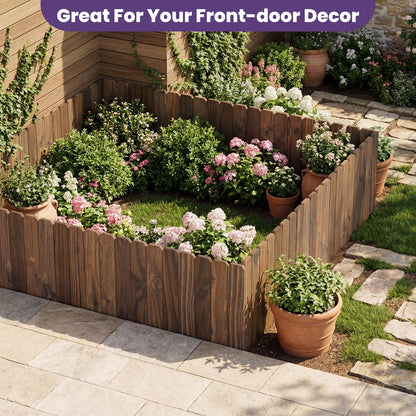 Wieghda Garden Wooden Fence Edging, Burnt Wood Finish, Fir Wood,Outdoor Lawn Landscape Border (2, 11.8" Height)