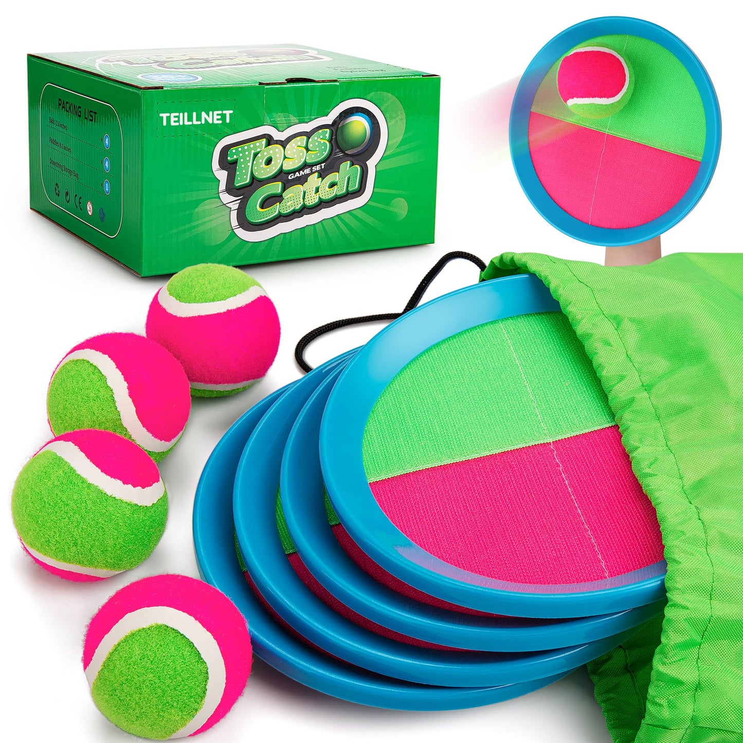 Toss and Catch Ball Set Upgraded - Kids Toys Beach Toys Baseball Games - Sturdy & Water-Resistant Great for Outdoor Pool Yard Games - Classic Gift for Boys Girls 3 4 5 6 7 8 9 10 11 12+ Years Old