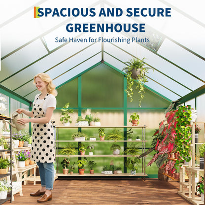 Garvee 6 x 8 ft Greenhouse, Greenhouses for Outside, Polycarbonate Greenhouse with Aluminum Frame, Lockable Door and Ajustable Roof Vent for Backyard, Green Houses for Outside Garden Backyard, Patio