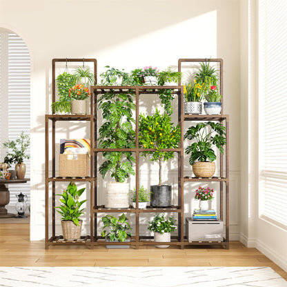 EnHomee Plant Stand Indoor Tall Plant Stand Outdoor Large Wood Plants Shelf with 12-14 Pots for Patio, Living Room, Garden, Balcony, 44.8" Wx47.2 Hx11.78 D