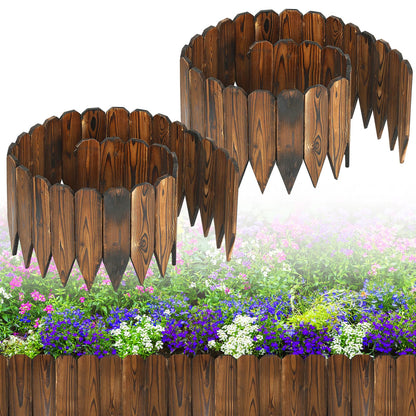 Rustic Pine Wood Garden Fence - 13.2ft Total Length (2pcs 6.6ft L*12in H) Easy to Install Sturdy Wooden Landscape Edging Border, No Fading Planter Fencing for Yard Flower Bed Lawns Pathway Tree