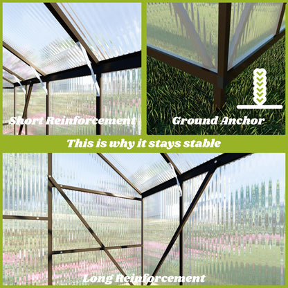 8x10 FT Greenhouses for Outdoors, Polycarbonate Greenhouse with PC Panels, Greenhouses for Outdoors for Yard, Garden, Hobby, Charcoal Black
