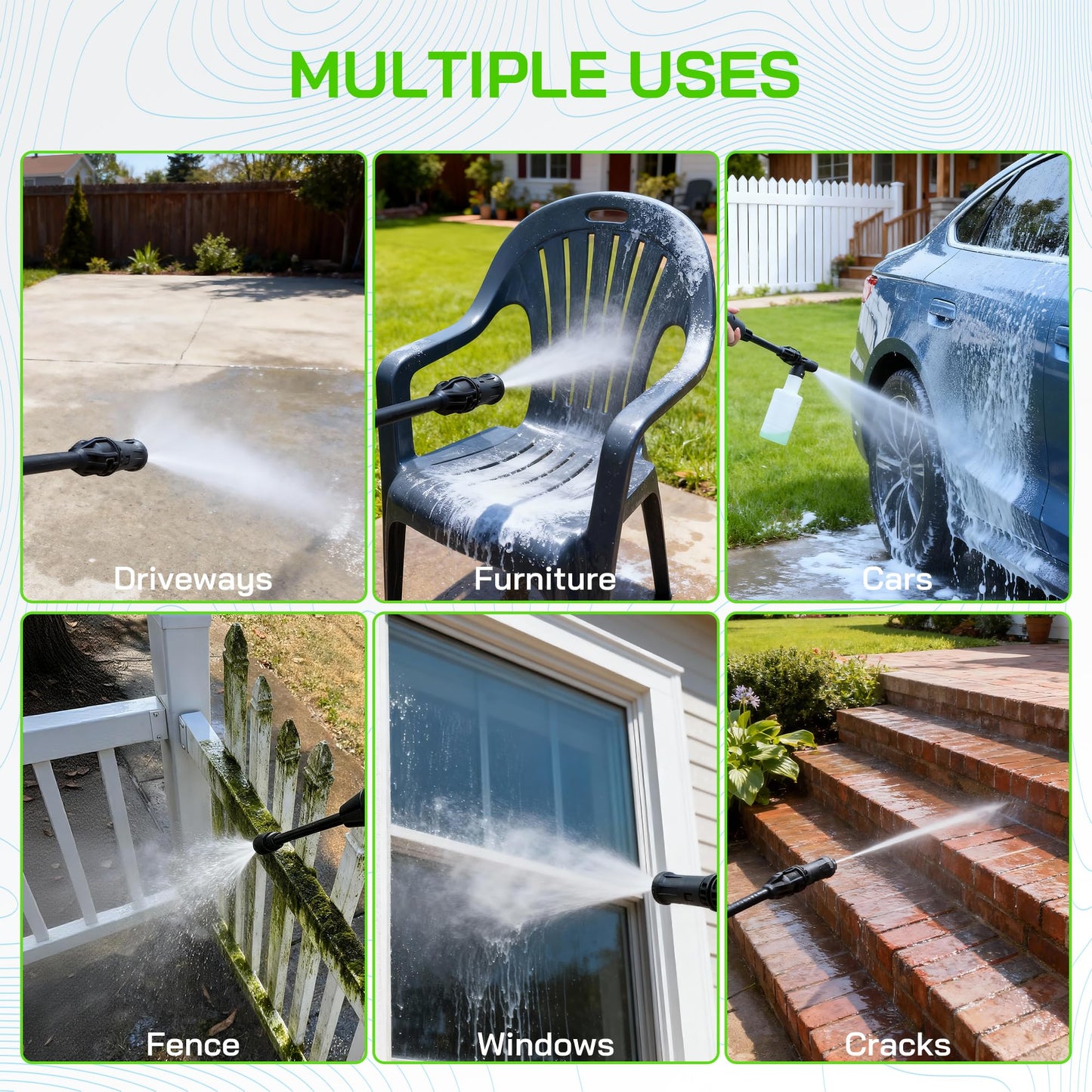Electric Pressure Washer Power Washer Electric Powered Power Wash Power Washers with Adjustable Nozzle, Pressure Cleaning Machine with Foam Cannon for Cars, Fences, Driveways, Patios, Home Cleaning