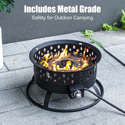 Verdeluxe 22 Inch Portable Propane Fire Pit,Gas Fire Pit for Outside with Lid & Handle, Smokeless Gas Firepit Bowl with Lava Rocks,Outdoor Propane Firepits for Camping,Patio,Yard,Bonfire.(Black)