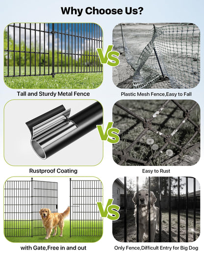 Garden Fence Animal Barrier with Gate 40in(H) x23ft(L) 10Panels Heavy Duty Metal Wire No Dig Decor Fencing,Tall Outdoor Dog Safety Fences with Stake,Temporary Edging for Yard