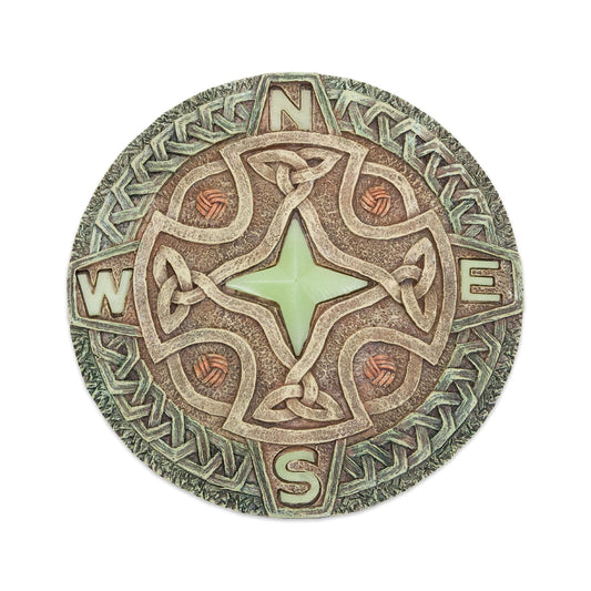 Bits and Pieces - 10” (25.5 cm) Glow-in-The-Dark Celtic Compass Decorative Stone - Yard Decoration – Beautiful Lawn/Garden Stone