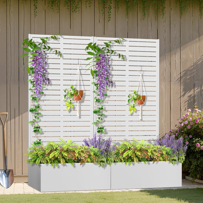Metal Planter Box with Trellis, Heavy-Duty Raised Garden Bed for Climbing Plants, Drainage Hole, Outdoor Planter Box with Privacy Screen，35''L×16''W×71''H