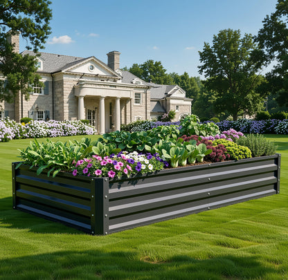 YITAHOME 6x3x1ft 2pcs Large Raised Garden Bed Kit, Galvanized Metal Planter Box with Gloves, Ground Nails, Support Rod, Outdoor Above Ground Planters for Plants Vegetables Flowers, Black