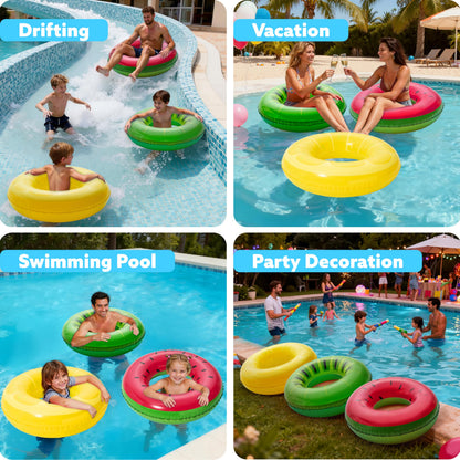 JOYIN Inflatable Swim Tube Raft (3 pack) with Summer Fruits Painting, Pool Toys for Swimming Pool Party Decorations