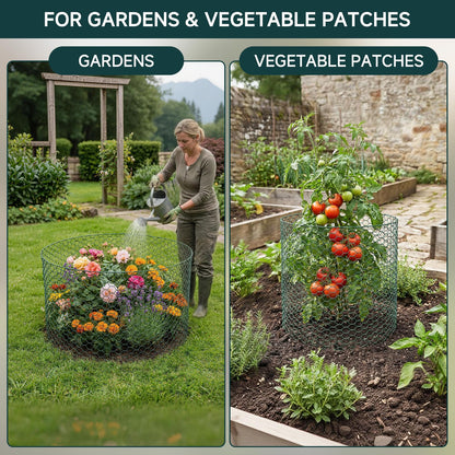 16In x 49.2Ft Plant Protectors from Animals, Wire Plant Cages for Outdoor Plants Chicken Wire Garden Protection from Animals Plant Fence Protectors to Keep Animals Out with Ground Stakes & Nylon Ties