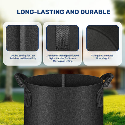 HealSmart 15 Gallon 6 Pack Nonwoven Grow Bags, Aeration Fabric Pots with Handles, Heavy Duty Garden Grow Pots for Tomato Vegetables Flowers, 6 Plant Labels, Black