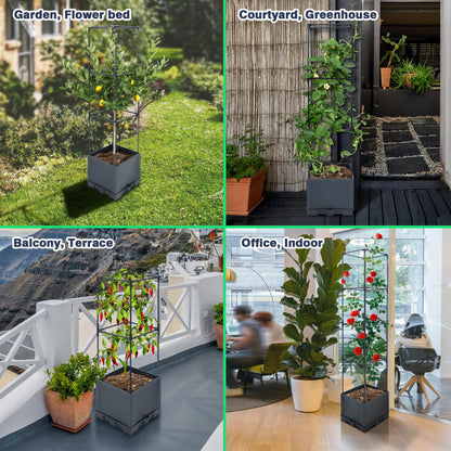 Sumloty Raised Garden Bed Planter Boxes, 1 Pack 44" Self-Watering Tomato Planter with Trellis for Climbing Vegetables Plants Grape Fruit Flowers,Use for Indoor Outdoor Garden Patio