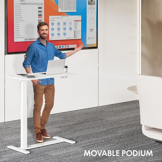 FLEXISPOT H7 Adjustable Overbed Bedside Table with Wheels Pneumatic Mobile Standing Desk Laptop Desk Rolling Computer Cart Movable Overbed Table Hospital Home Use(27.6" W x 15.7" D, White)