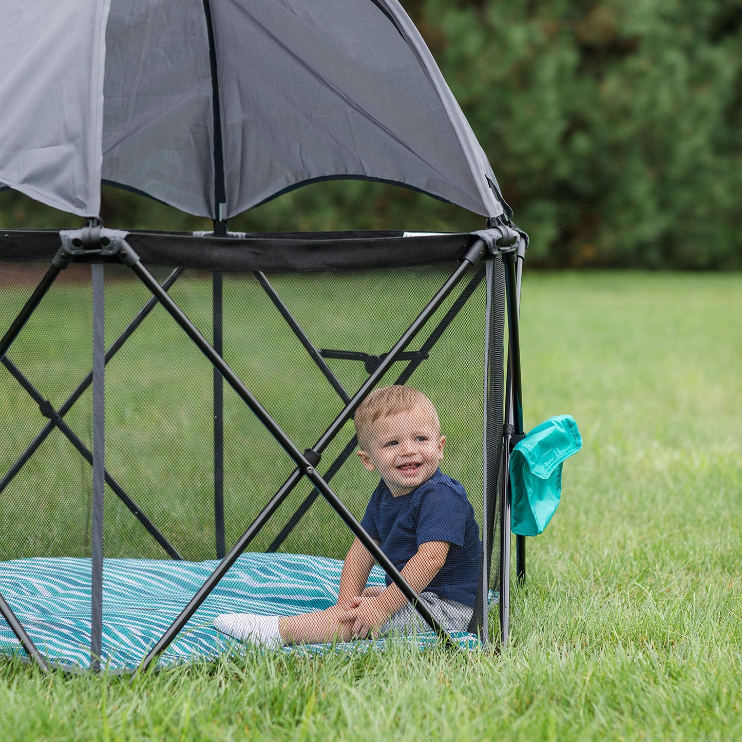 Baby Delight Go With Me Eclipse Mesh Portable Playard | Playpen | Sun Canopy | Indoor and Outdoor | Watercolor Stripe Base