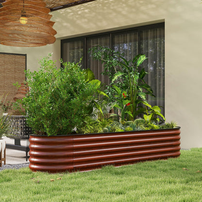 Outsunny 8' x 2' x 1.4' Galvanized Raised Garden Bed Kit, Outdoor Metal Elevated Planter Box with Safety Edging, Easy DIY Stock Tank for Growing Flowers, Herbs & Vegetables, Brown