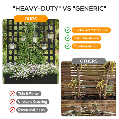 MOMOKOVA Metal Planter Box with Trellis Privacy Screen,46.65" L×12.01" W×70.87" H Raised Garden Bed with Trellis,Drainage Holes Privacy Screen Planter Box for Climbing Plants and Vegetable (Grid)