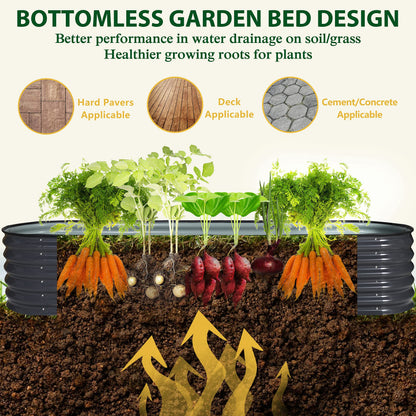 MUPATER 8ftx2ftx1.4ft Raised Garden Bed Outdoor for Vegetables, 9-in-1 Galvanized Metal Planter Box, 17''H Modular Garden Bed Kit Oval for Herbs and Flowers, Grey