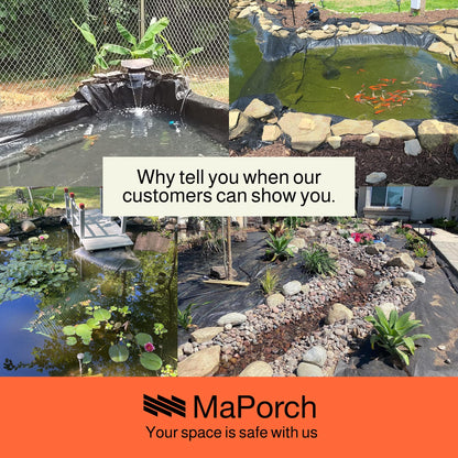 MAPORCH Pond Liner for Outdoor Ponds - Heavy Duty Koi Fish Pool Liner - 16.5 x 26.5 ft, HDPE 20 Mil - UV Resistant Waterproof Underlayment