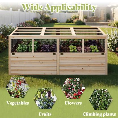 AMERLIFE Raised Garden Bed with Hinged Fencing and Trellis, 18 Inch Deepened Wood Planter Box, 2 PCS Flip-up Front Panel, Easy Assembly, Ideal for Seed Starting and Growing Vegetables & Fruits