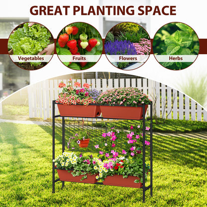 OYEAL Raised Garden Beds with Legs & Trellis, 32" Tall Herb Garden Planters for Indoor/Outdoor Plants, Vertical Elevated Flower Box for Backyard, Porch, Patio, Balcony, Red