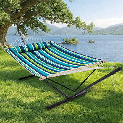 SUPERJARE 12ft Double Hammock with Stand, Rope Hammock for 2 Person, Detachable Hammock Bed and Pillow, Portable, Anti-Tip Safety Ropes, Carry Bag, Outdoor Backyard Patio Camping, Dark Cyan