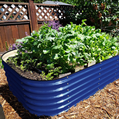OLLE Galvanized Raised Garden Beds, 12-in-1 Metal Outdoor Plant Boxes for Vegetables, Cobalt Blue 17" Tall