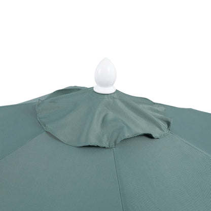 JONATHAN Y UMB1001K Collins 9 ft. Classic Cottage Fringe Tassel Market Patio Umbrella with Auto-Tilt Crank, Wind Vent and UV Protection in Green/Cream, White Pole