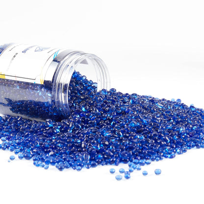 TWINKLING High Luster Round Fire Glass Stones,Glass Marbles Pebbles,Glass Beads Gems for Fire Pit Vase Fillers Crafts Aquarium Garden Decoration,3-6mm,1-Pound Jar (Cobalt Blue)