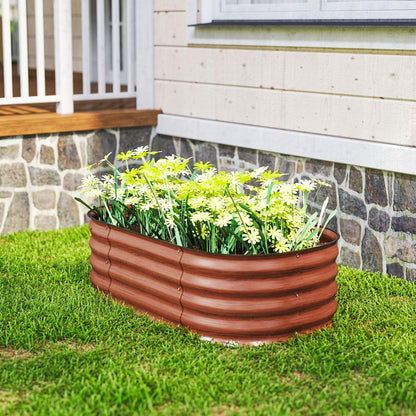 Outsunny 3.5' x 2' x 1' Galvanized Raised Garden Bed Kit, Outdoor Metal Elevated Planter Box with Safety Edging, Easy DIY Stock Tank for Growing Flowers, Herbs & Vegetables, Brown