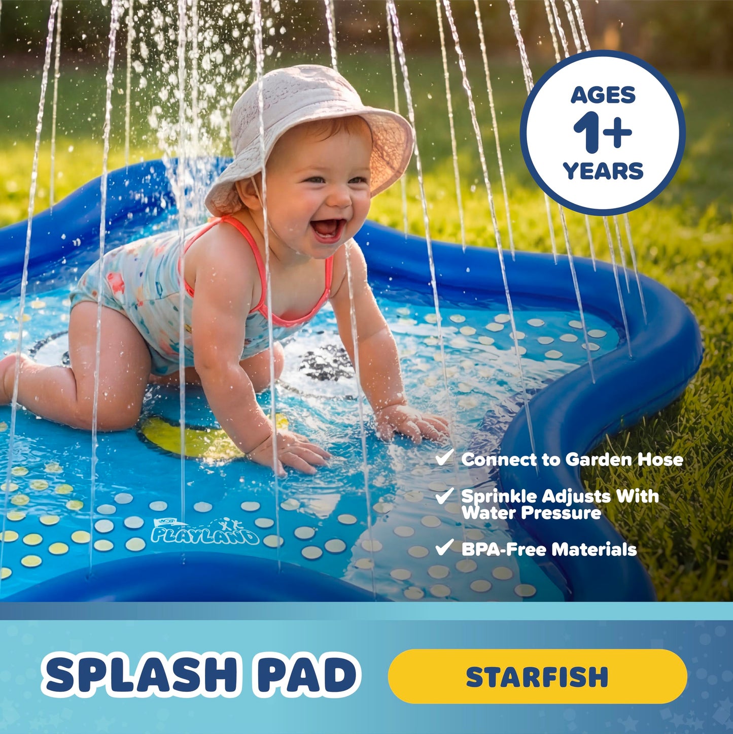 Playland Non-Slip Splash Pad Water Toy for Kids – Fun & Entertaining Toddler Outdoor Toys, Durable Easy-Setup Water Mat, Multi-Purpose Dog Splash Pad & Outdoor Toys for Toddlers 1-3