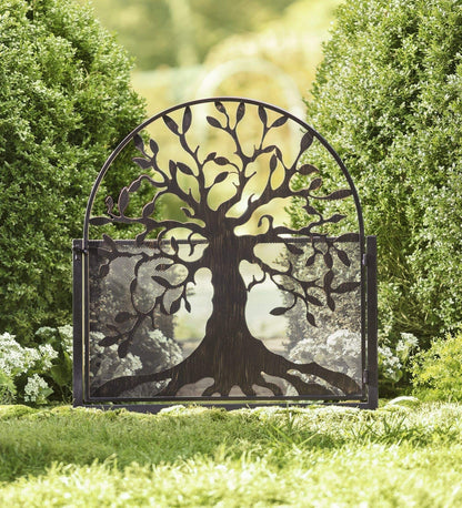 Plow & Hearth Arched Tree of Life Garden Gate | Laser-Cut Design | Metal | Black/Bronze Finish | Versatile | 36" W x 1¼"D x 36" H | Latch Closure