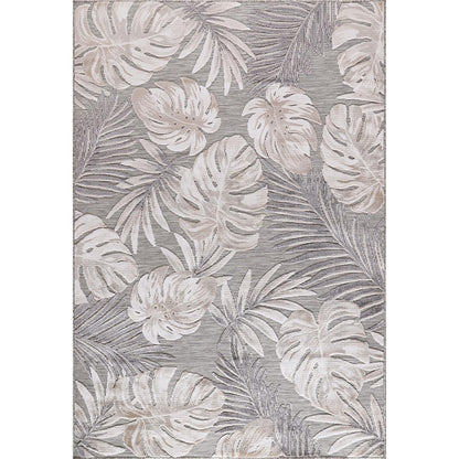 CAMILSON Indoor Outdoor Rug, Beige 6’x9’ Leaf Tropical Botanical Area Rugs for Indoor and Outdoor patios, Easy-Cleaning Non-Shedding Living Room, Garden and Kitchen Washable Outside Carpet (6x9)