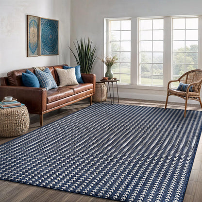 Washable Outdoor Rug 8x10 Modern Area Rugs Outdoor Carpets Striped Pattern Non Shedding Waterproof Easy Clean Patio Deck Porch Living Room Bedroom Garden RV (8 X 10 Navy)