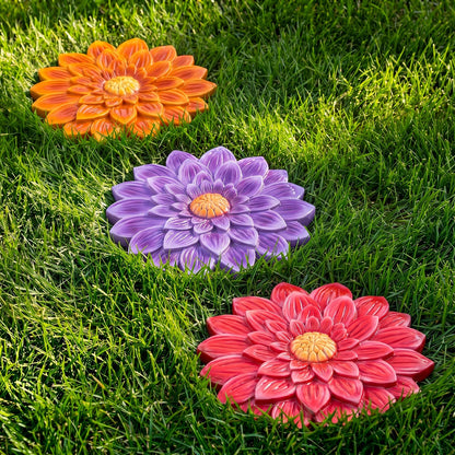 Cinnvoice 3 Pack Garden Stepping Stone Outdoor, Decorative Dimensional Resin Stepping Stones for Patio Pathway Landscaping Walkway Sculpture Yard Backyard Lawn(Dahlia,10 Inches)