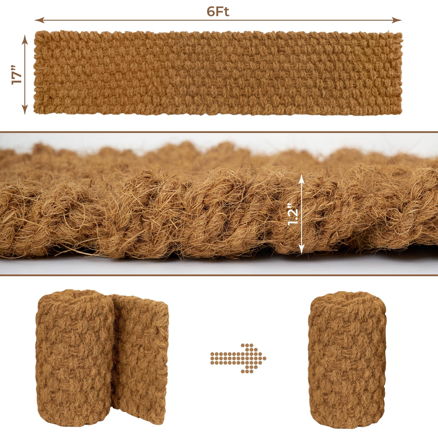BARIEN 17” x 6 Ft Garden Pathway, 100% Natural Coco Coir Roll Mats – Hand-Woven Coir for Garden Walkway - Snow Mats for Walkway (17" x 6Ft)