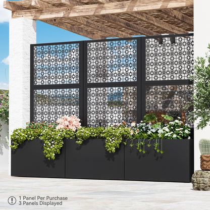 Modern Shade Metal Planter Box with Trellis Privacy Screen, 6x3 FT Large Raised Garden Bed, Multi-Functional Privacy Screen Outdoor with Drainage Holes for Climbing Plants, Petal Weave