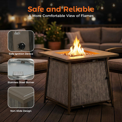 BALI OUTDOORS 50,000 BTU Propane Fire Pit Outdoor, 28 inch Propane Fire Pit Table Square, Gas Firepits for Outside Patio, Garden, Backyard