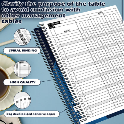 Attendance Book Large Format Spiral Bound 8.5 x 11 Inch attendance Tracker for Teachers Employees Church Coaches Sports and Classroom 110 Pages
