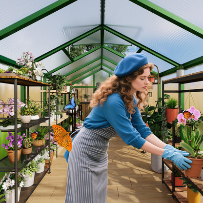 6X8Ft Polycarbonate Greenhouse Sunroom with Aluminum Frame, Outdoor Greenhouse for Vegetables Herbs Flowers, Lockable Door & Adjustable Roof Vent, Patio Backyard Greenhouse Kit for Gardening Green