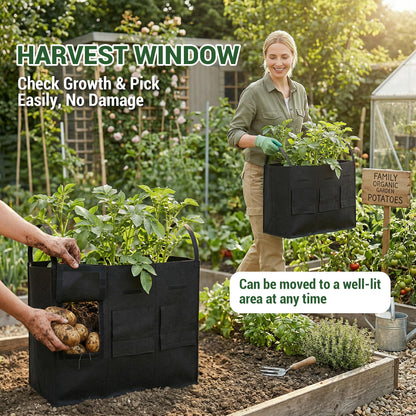 Chonway 24 Gallon 2 Pack Potato Grow Bags with Visible Harvest Window & Handles, 3-Compartment Nonwoven Fabric Planters Grow Bags for Potatoes, Potato Planter for Growing Tomato, Vegetables, Flower