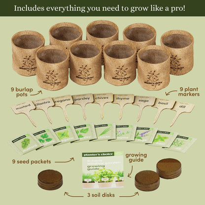 Planters' Choice 9 Herb Indoor Window Garden Kit - Mothers Day Gifts - House Plants Seeds - Best Unique Gift Ideas for Women, Mom, Friend, Her, Birthday, Housewarming, Mother - Live Plant Starter