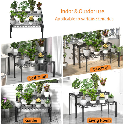Xiofio 2 Tier Ladder Potted Multiple Plants for Indoor and Outdoor Plant Stands, Adjustable Shelves and Multifunctional Plant Racks suitable for living room balconies and gardens,(Black)