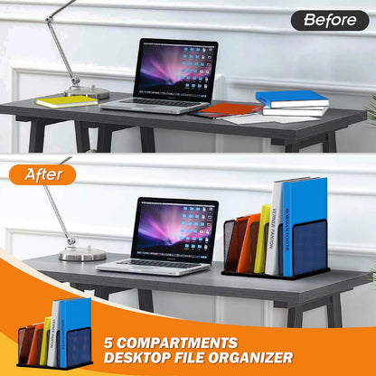 Kuntine.B Desk File Organizer 5 Sections Upright Mesh Desktop Organizer File Sorter Office Organization File Holder for Home, Office & Classroom
