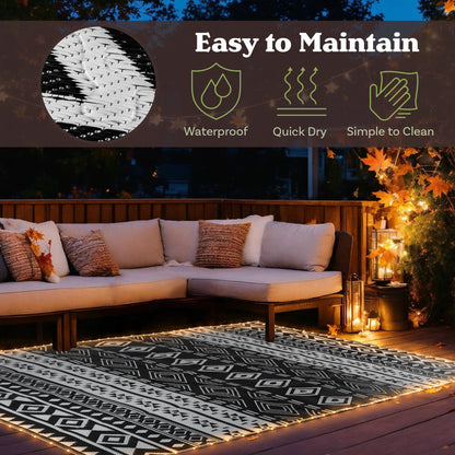 Pure Garden Outdoor Patio Rug with LED Lights - 8x10 Outdoor Rug - Plastic Straw Patio Mat Outdoor Waterproof Carpet - RV or Porch Decor (Gray)