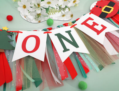 Christmas 1st Birthday High Chair Banner - My First Christmas Highchair Banner, Best Christmas Tree One Birthday Party Supplies, Santa Party Decorations for Baby, Holiday Cake Smash Photo Props