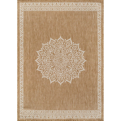 CAMILSON Outdoor Rug 10x14 Medallion Natural Modern Large Area Rugs for Indoor and Outdoor Patios Kitchen and Hallway Mats Washable Porch Deck Outside Carpet (Medallion Natural 10 x 14)